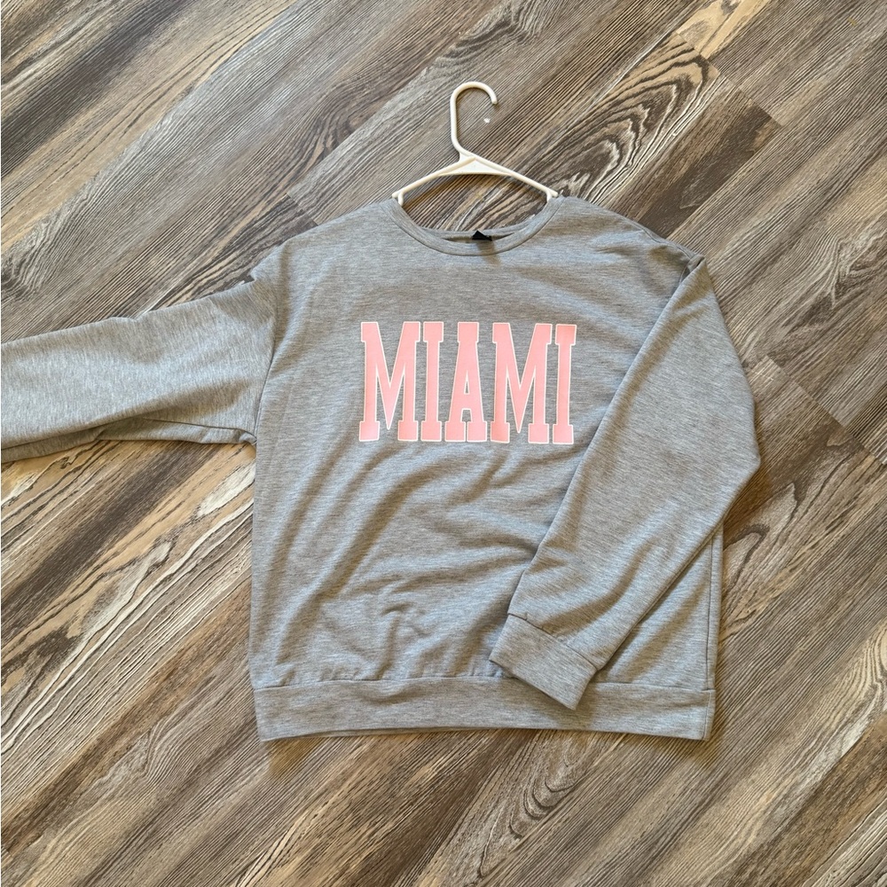 SHEIN Gray Miami Crew Neck Sweater